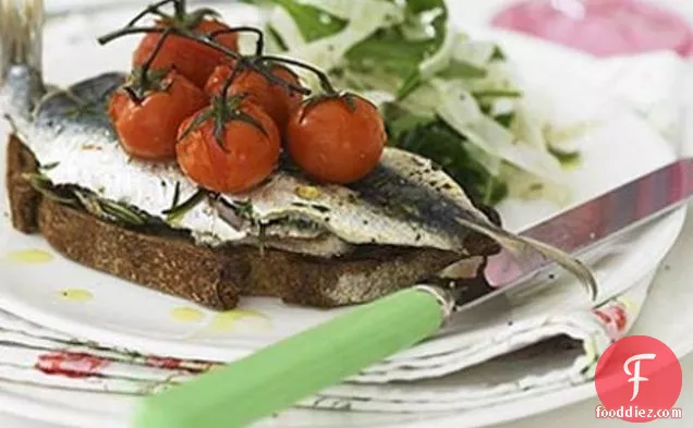 Grilled Sardines With Cherry Tomatoes, Rocket & Fennel