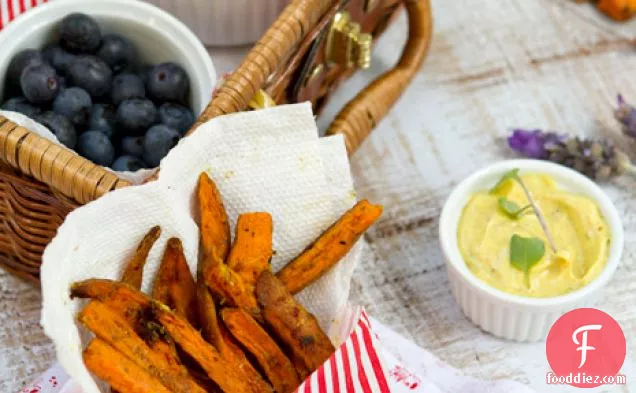 Indian Spiced Baked Sweet Potato Fries With Curry Aioli