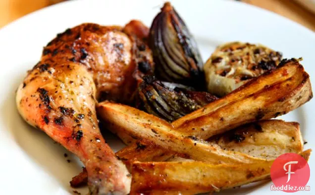 Herby Roast Chicken And Honey And Thyme Parsnips