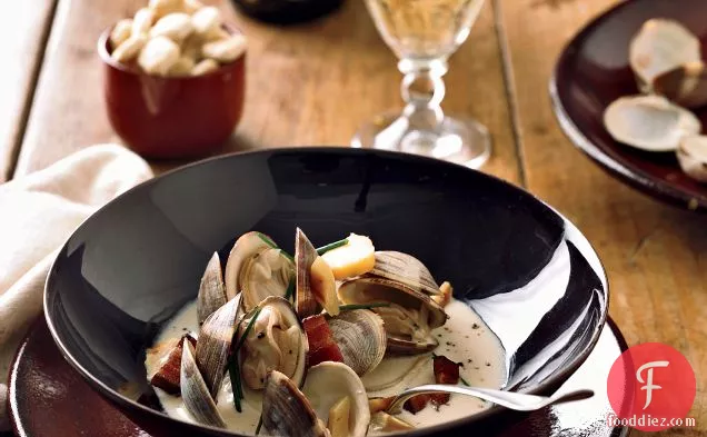 Viognier-Steamed Clams with Bacon and Parsnips