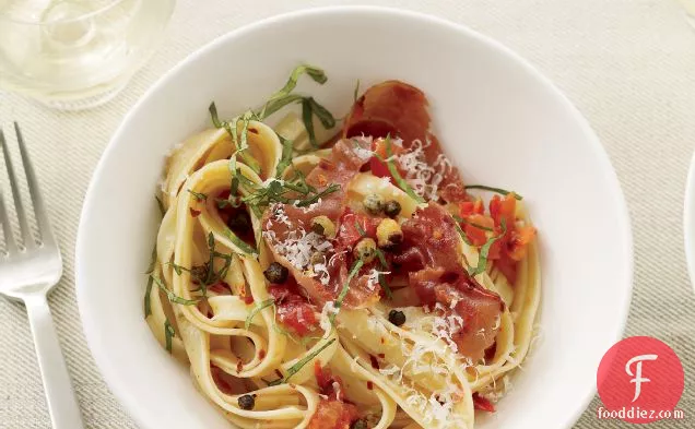 Fettuccine with Tomatoes and Crispy Capers