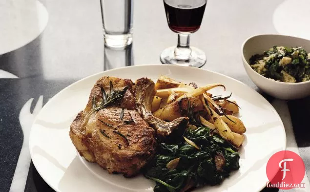 Pork Chops with Roasted Parsnips, Pears and Potatoes