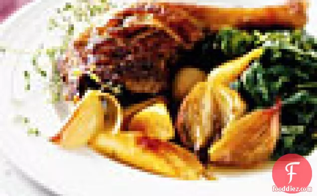 Braised Duck Legs with Shallots and Parsnips