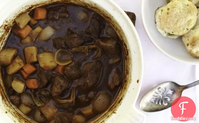 Hearty Beef Stew With Scallion Biscuits