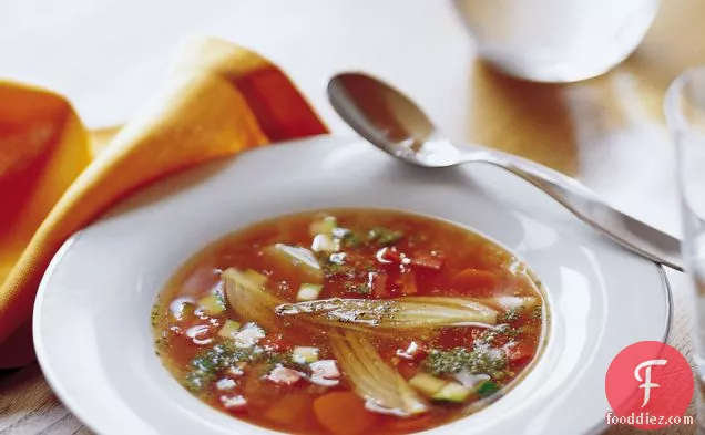 Light Vegetable Soup with Pistachio Pistou