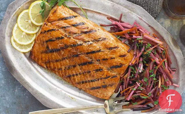 Grilled Salmon with Honey-Glazed Parsnips & Carrots