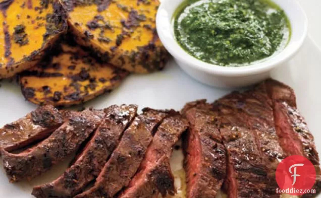 Grilled Skirt Steak and Potatoes with Herb Sauce