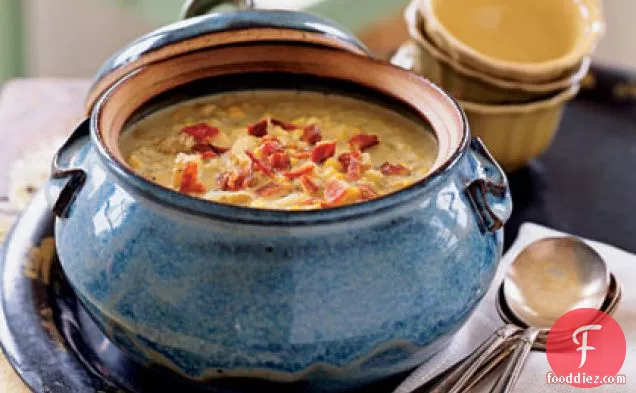 Corn and Fingerling Potato Chowder with Applewood-Smoked Bacon
