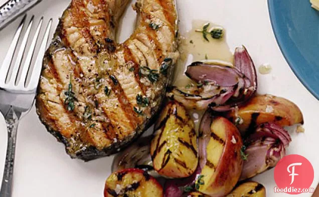 Gingery Salmon with Peaches