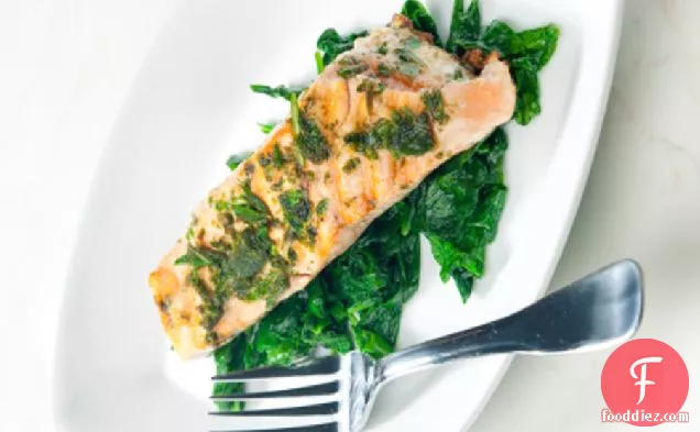 Salmon With Mustard Crust And Sautéed Spinach