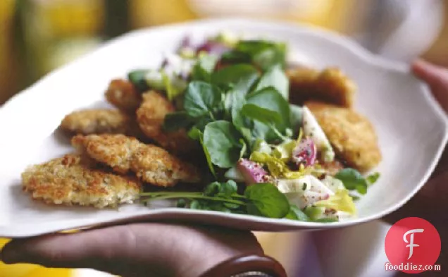 Pan-Fried Oysters with Creamy Radish and Cucumber Salad