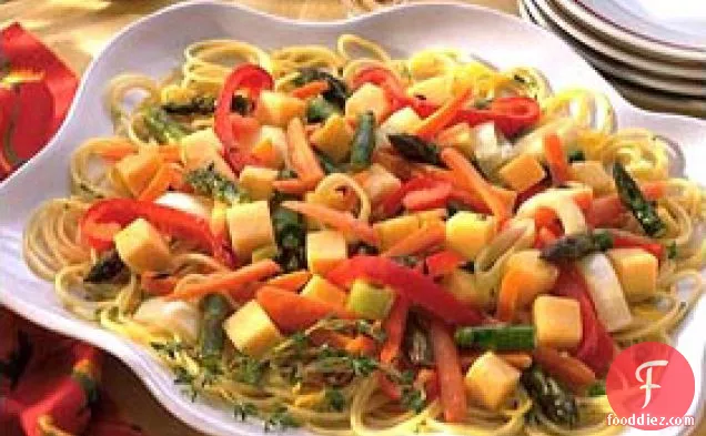 पास्ता के साथ नींबू और थाइम भुना हुआ सब्जियां