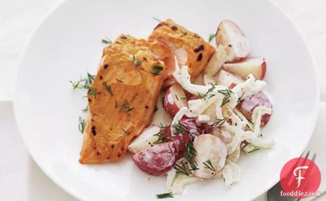 Mustard-Broiled Salmon with New Potato Salad