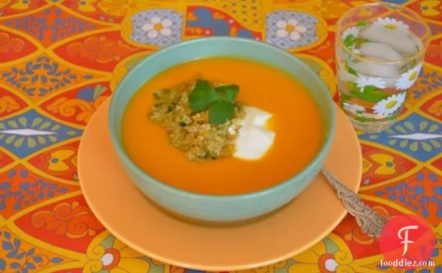Silky Sweet Potato Soup With Crisp Quinoa