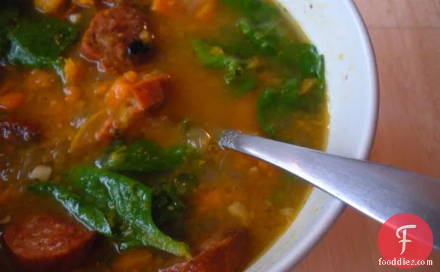 Sweet Potato, Spinach & Chorizo Soup