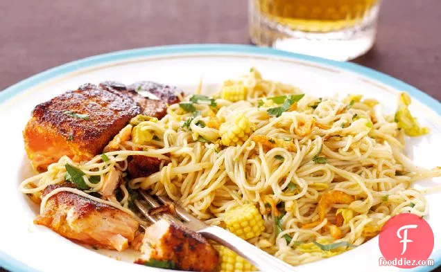 Seared Salmon With Singapore Noodles