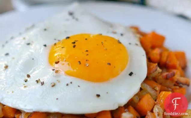 Fried Eggs & Sweet Potato Bacon Hash