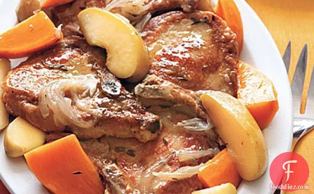 Braised Pork Chops with Sweet Potatoes and Apples