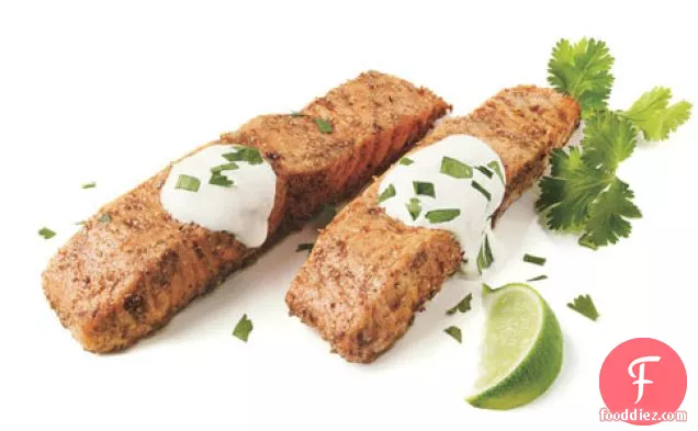 Salmon With Coriander Rub And Lime Cream