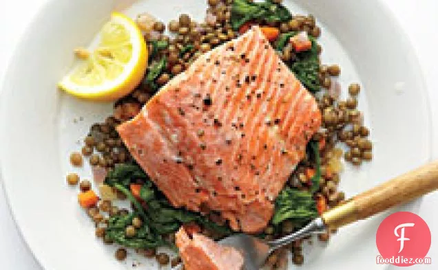 Wild Salmon With Lentils And Arugula