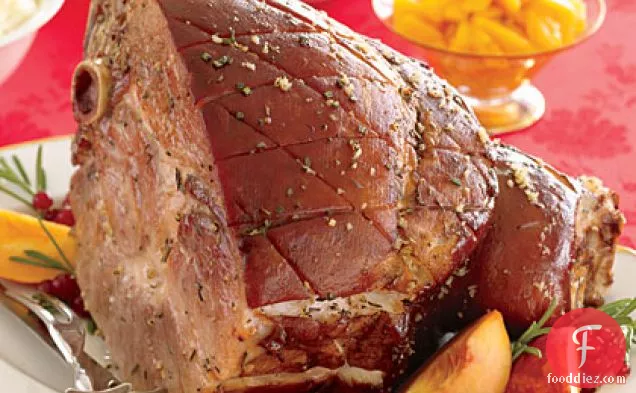 Fresh Rosemary Ham with Peach Compote