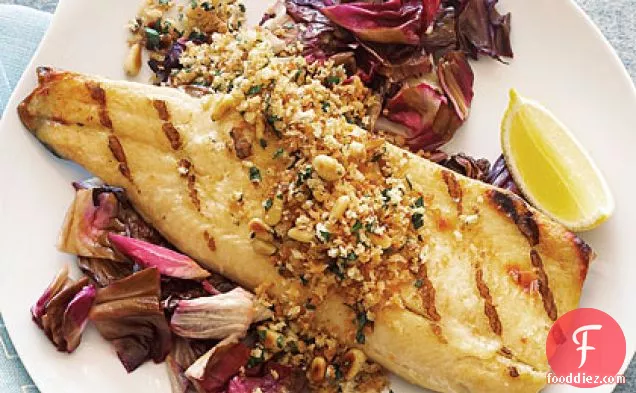Grilled Trout Fillets with Crunchy Pine-nut Lemon Topping