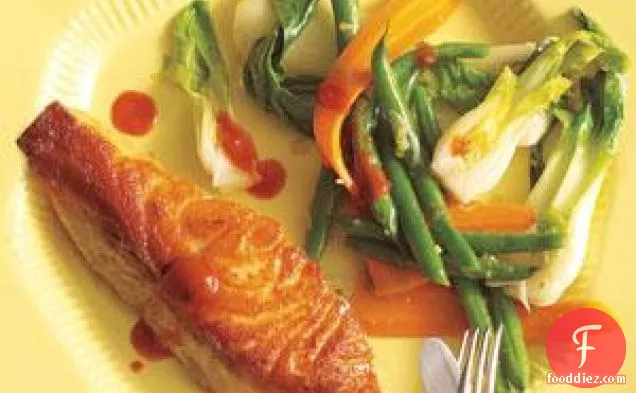 Salmon With Gingery Green Beans And Bok Choy