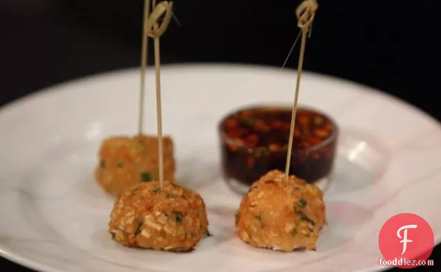 Shrimp Balls with Water Chestnuts and Spicy Soy Dipping Sauce