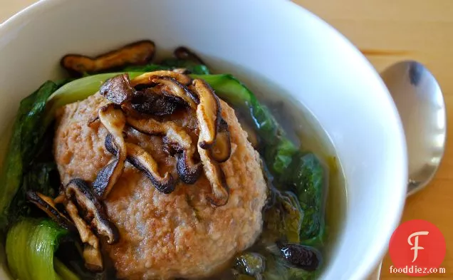 Stewed Pork Meatballs And Escarole With Crisped Shiitakes