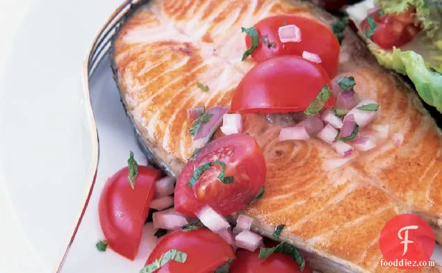 Salmon Steaks with Grape Tomatoes and Mint