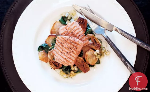 Salmon with Baby Artichokes and Sunchokes
