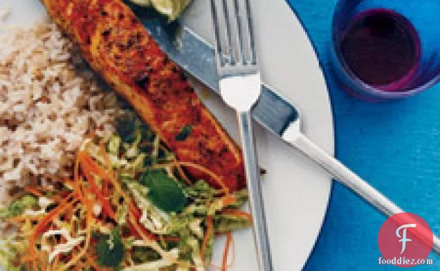 Curry Rubbed Salmon With Napa Slaw