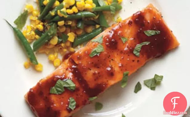 Barbecue-glazed Salmon With Green Beans And Corn Recipe