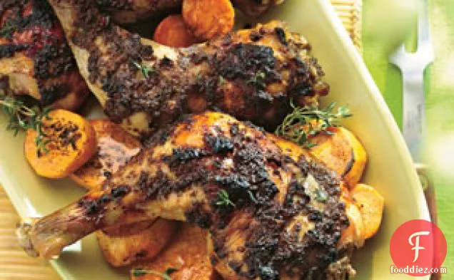 Roasted Spiced Chicken With Cinnamon- And Honey-glazed Sweet Po