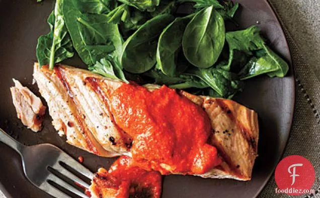 Salmon with Red Pepper Pesto