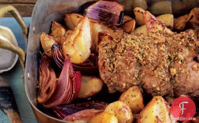 Fennel-Crusted Pork Loin with Roasted Potatoes and Pears