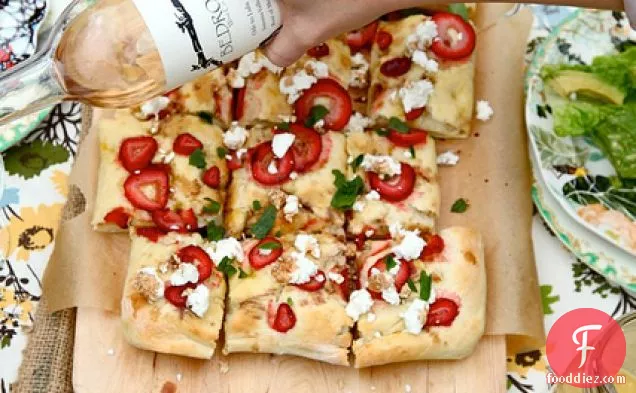 Strawberry Balsamic Flatbread With Goat Cheese And Fresh Mint