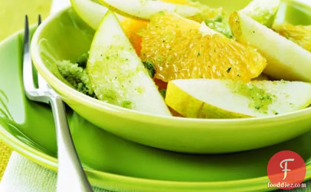 Sliced Oranges and Pears with Mint Sugar