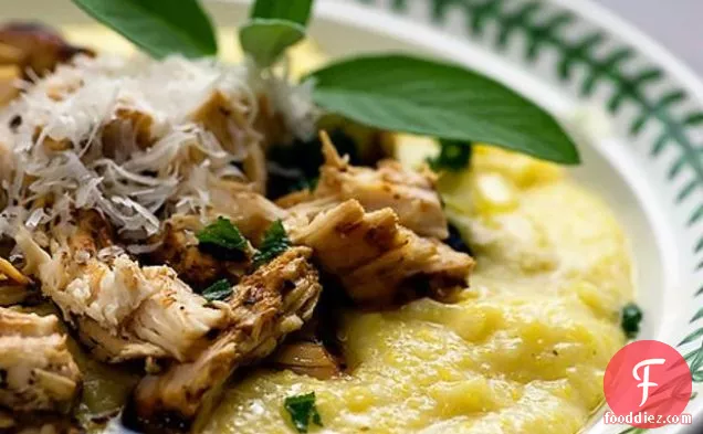 Polenta With Shredded Chicken, Fontina, And Sage Butter Sauce