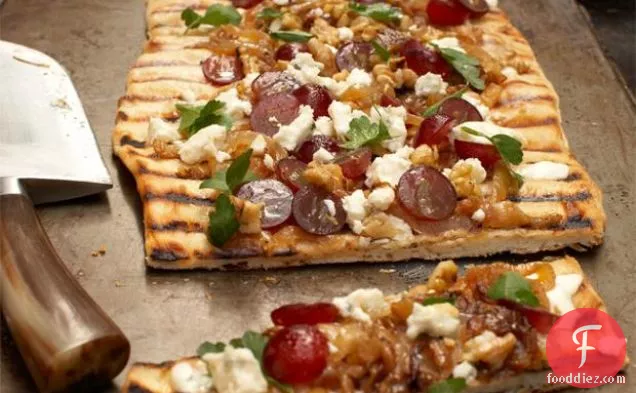 Grilled Flat Bread Topped With Caramelized Onions And Blue Chee