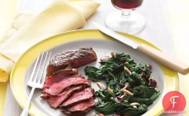 Pan-seared Steak With Spinach, Grapes, And Almonds