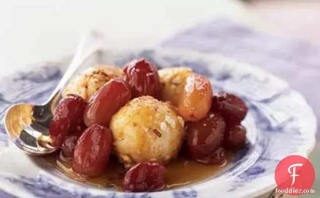 Hazelnut-Coated Ricotta Balls with Roasted Grapes