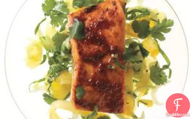 Red Curry Salmon With Bok Choy And Pineapple Slaw
