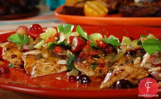 Grilled Chicken Salad with Apricot Glaze, Homemade Mustard Vinaigrette and Grape Salad