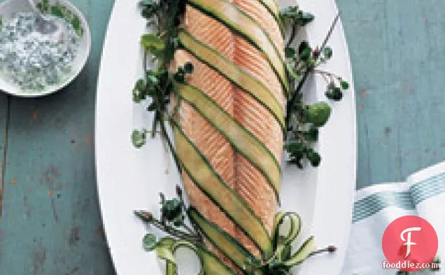 Poached Salmon With Cucumber, Cress, And Caper Sauce