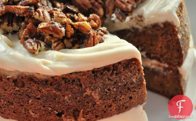 Caramelized Apple Spice Cake With Brie Icing & Sugared Pecans