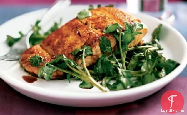 Salmon with Wilted Watercress and Balsamic Drizzle