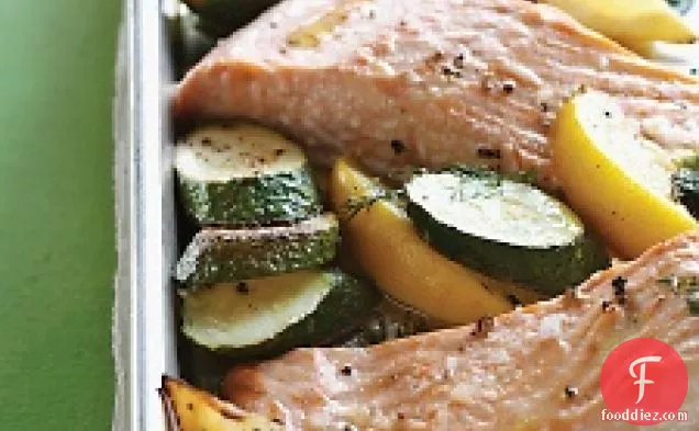 Roasted Salmon With Zucchini, Lemon, And Dill