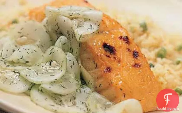 Broiled Salmon with Sweet-and-Sour Cucumbers