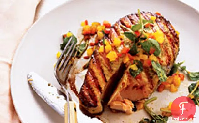 Grilled Salmon with Spicy Honey-Basil Sauce